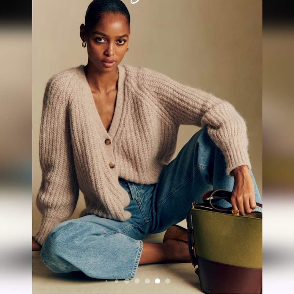 Sezane Basile Cardigan, Cozy Beige Women's Sweater, Medium  Alpaca